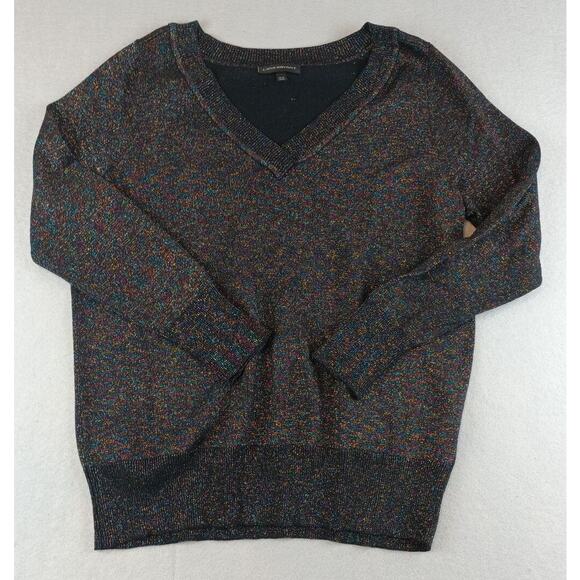 Lane Bryant Womens V Neck Sparkle Sweater Sz 14/16 Black Multi-Color Holiday - Picture 1 of 5